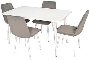 Set de masa si scaune Evelin DT 405-4 + 4 scaune XR-154 Wh(Alb)/Light Grey52(Gri)