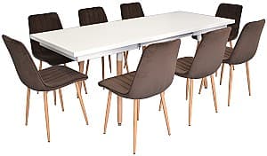 Набор стол и стулья Evelin DT 433-3 + 8 стула XR-154 WO(Бежевый)/Dark Brown16(Коричневый)