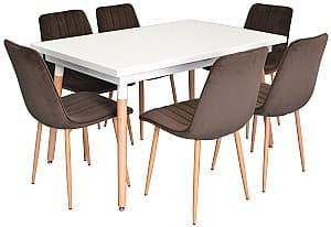 Набор стол и стулья Evelin DT 433-3 + 6 стула XR-154 WO(Бежевый)/Dark Brown16(Коричневый)