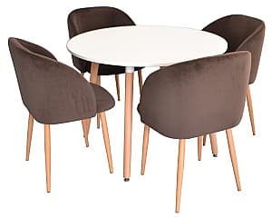 Набор стол и стулья Evelin DT 402-1 + 4 стула LC-618 WO(Бежевый)/Dark Brown16(Коричневый)