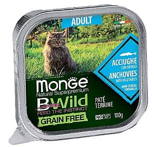 Hrană umedă pentru pisici Monge BWILD ADULT Anchovies/Vegetables 100gr