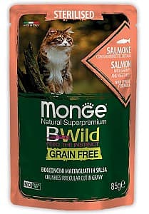 Hrană umedă pentru pisici Monge BWILD POUCH STERILISED Salmone/Shrimp/Veget. 85gr
