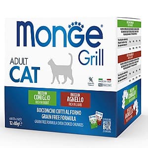 Hrană umedă pentru pisici Monge GRILL MIX BOX ADULT RABBIT/LAMB 12x85gr