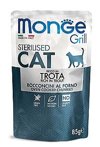 Hrană umedă pentru pisici Monge GRILL POUCH STERILISED TROUT 85gr