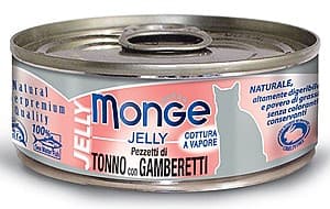 Hrană umedă pentru pisici Monge JELLY Can Yellowfin Tuna with Shrimp 80gr