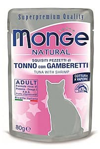Влажный корм для кошек Monge NATURAL Pouch Tuna with shrimps in jelly 80gr