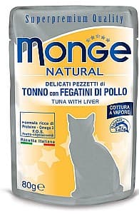 Влажный корм для кошек Monge NATURAL Pouch Tuna Chicken with liver in jelly 80gr
