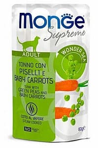 Влажный корм для кошек Monge POUCH SUPREME ADULT Tuna/Peas/Baby Carrot 80gr.
