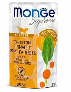 Влажный корм для кошек Monge POUCH SUPREME KITTEN Tuna/Spinach/Baby Carrot 80gr