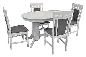 Set de masa si scaune Evelin HV-31N White + 6 scaune DEPPA R White NV-10WP Grey