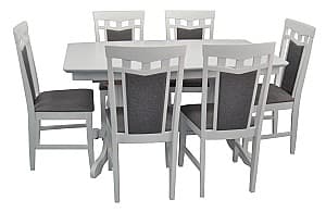 Set de masa si scaune Evelin HV-32V White + 6 scaune DEPPA R (White, NV-10WP Grey )