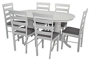 Набор стол и стулья Evelin HV 24V White + 6 стулья Gloria White NV-10WP Grey