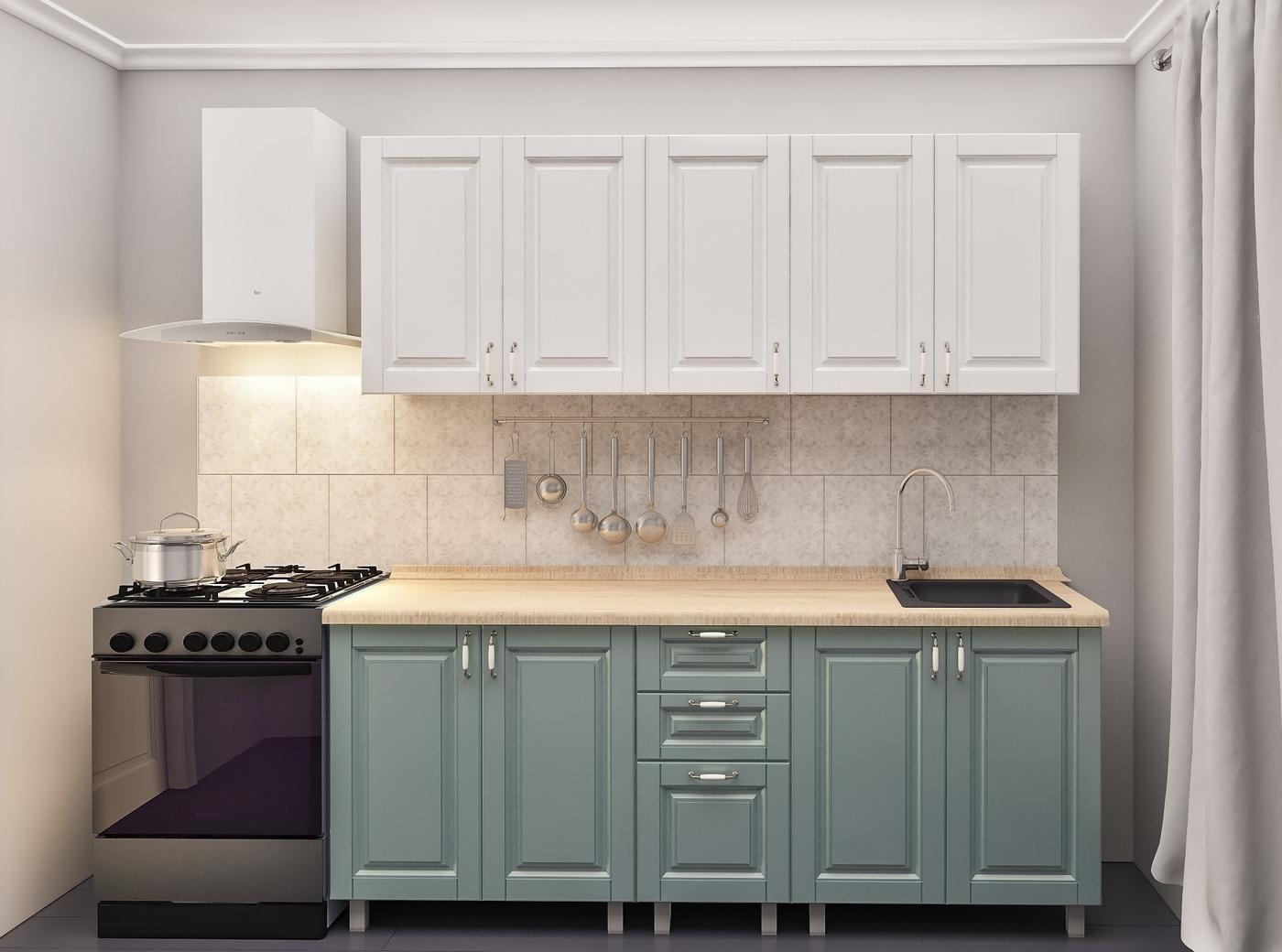 Set mobila bucatarie PS Lena 2 m (vopsita, frez. Clasic) Alb/Verde-Gri