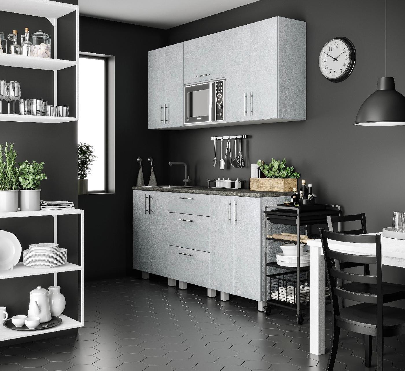 Set mobila bucatarie Fabrik Home Stone MDF 1.8 m piatră gri mat