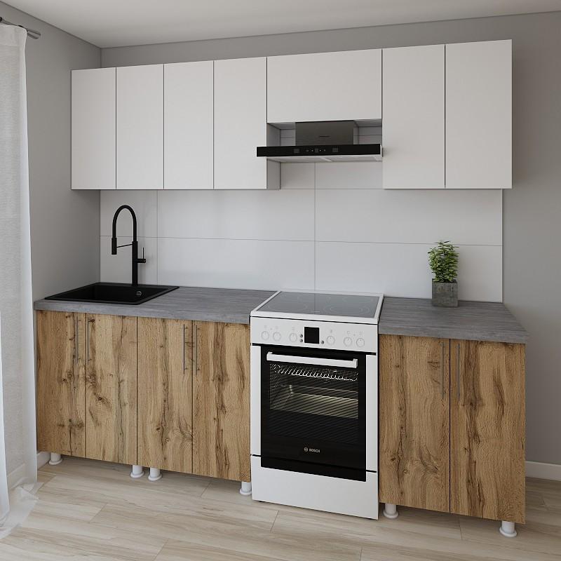 Set mobila bucatarie Smartex K1 240 cm Alb / Stejar Închis