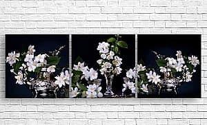 Tablou multicanvas Art.Desig Flori albe pe fond negru