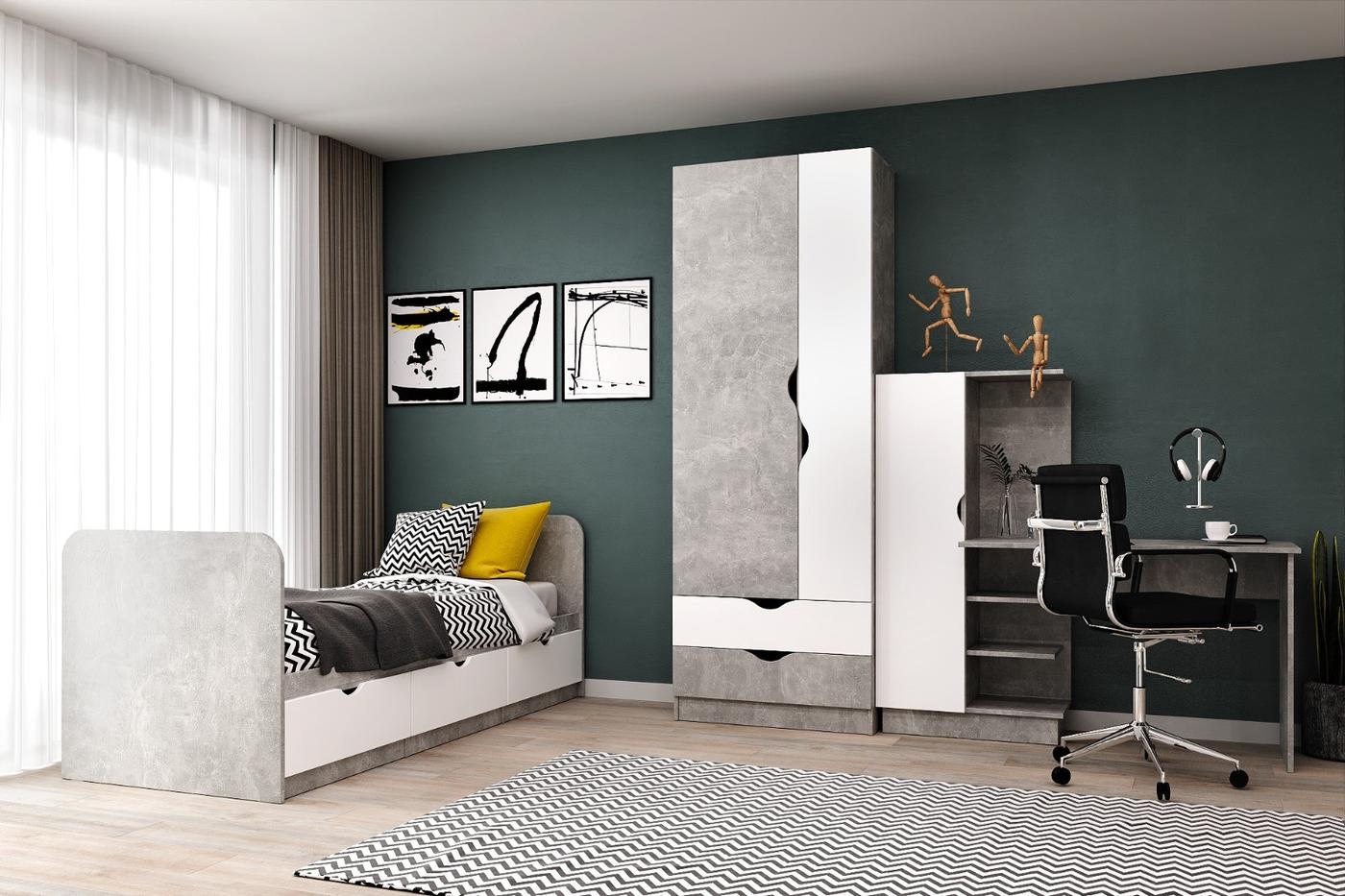 Детская стенка ML Mobila Юниор №8 Ателье Светлый(Серый)/Белый