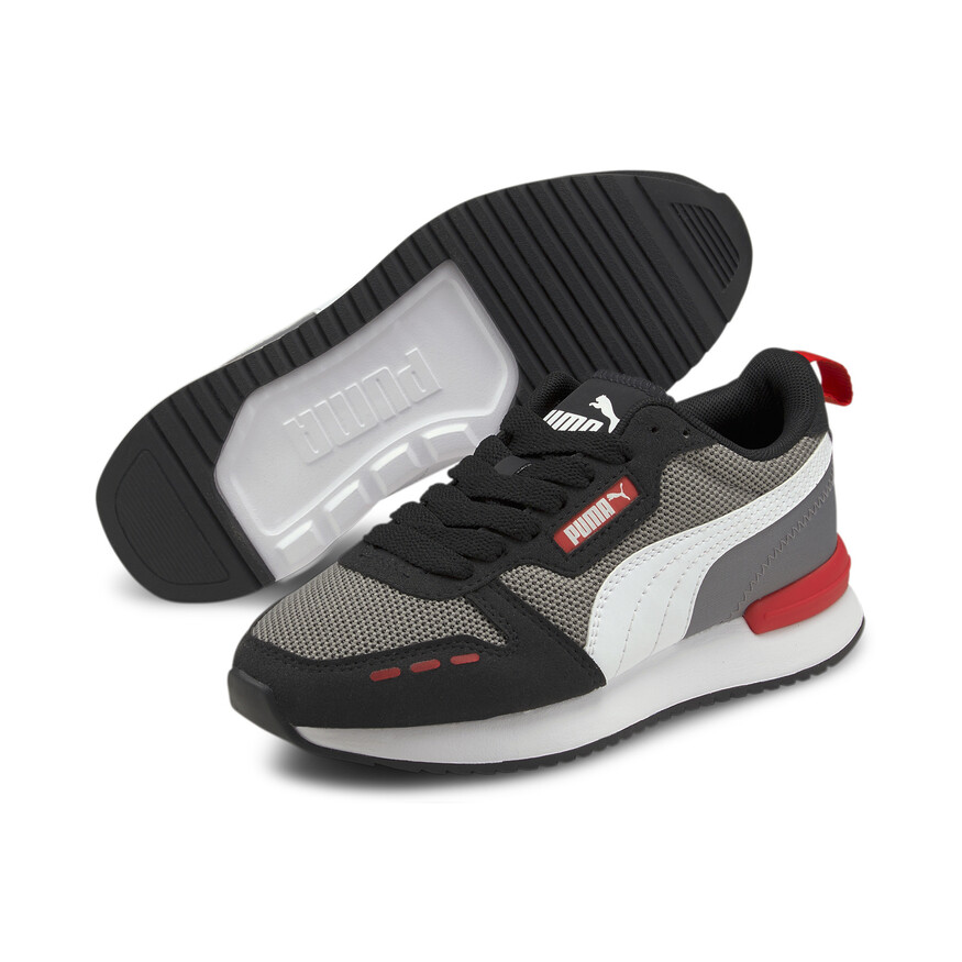 puma suede black red