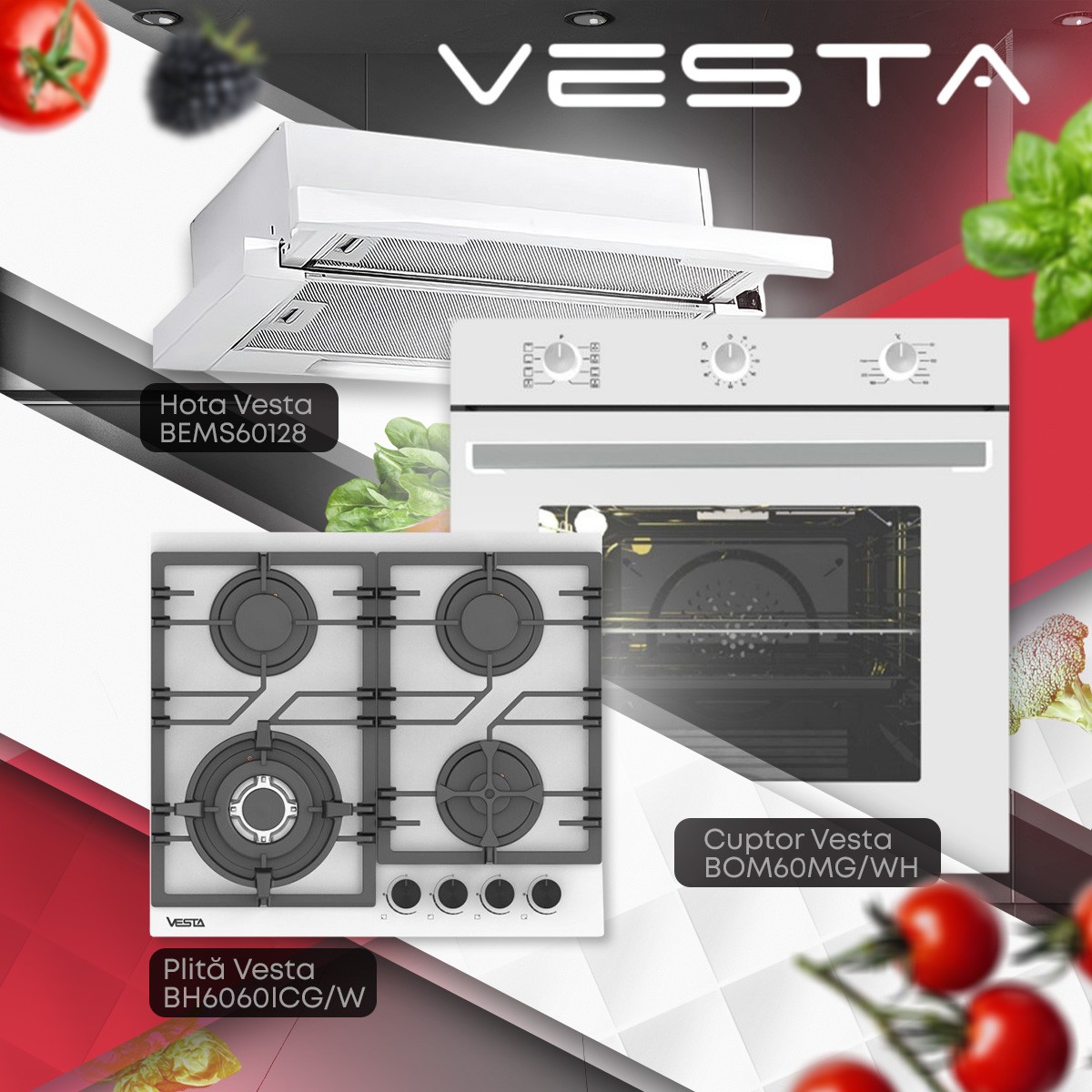 Set Vesta BH6060IСG/W + BOM60MG/WH + BEMS60128 White