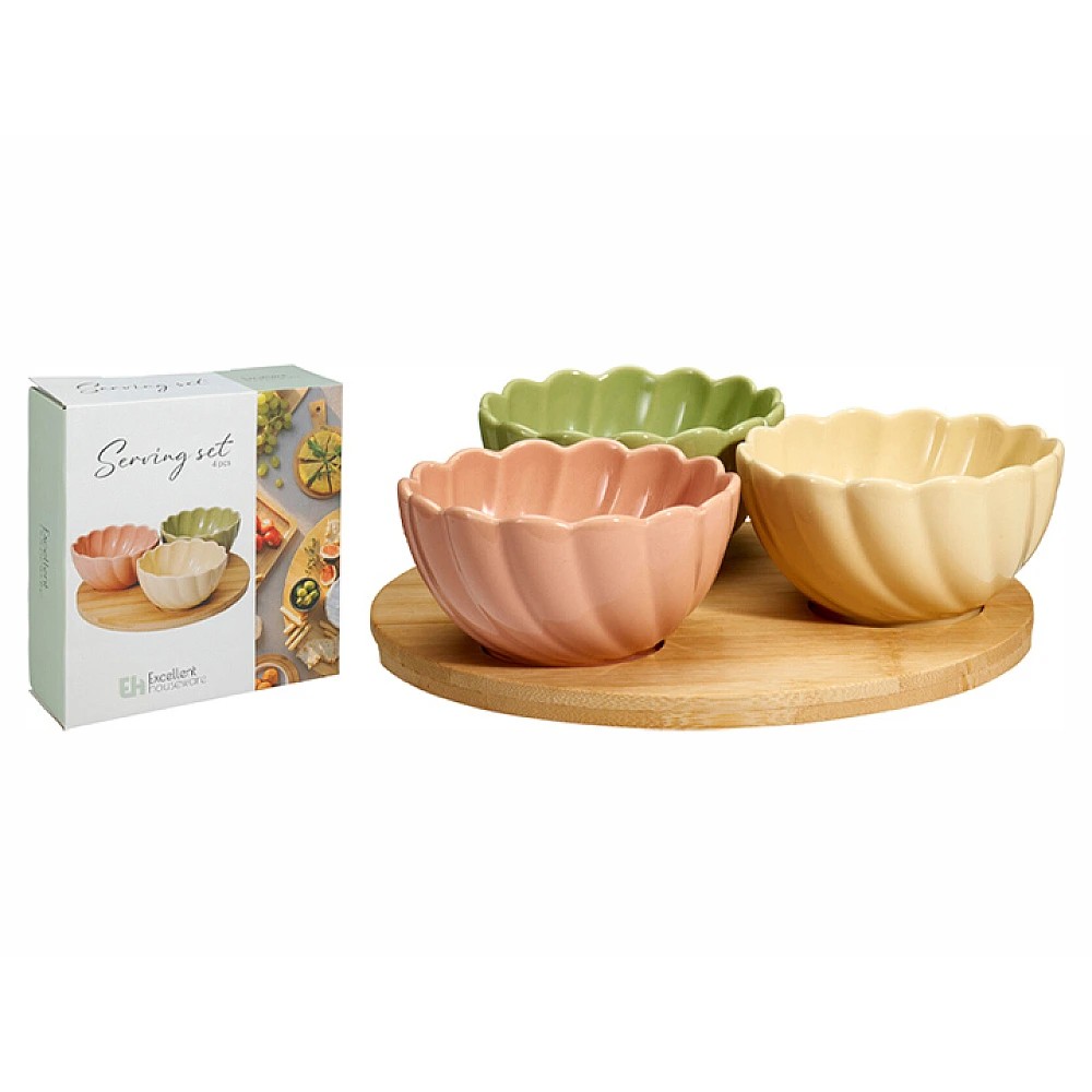 Set de vesela EH 4 unitati, suport din lemn D20X1 cm