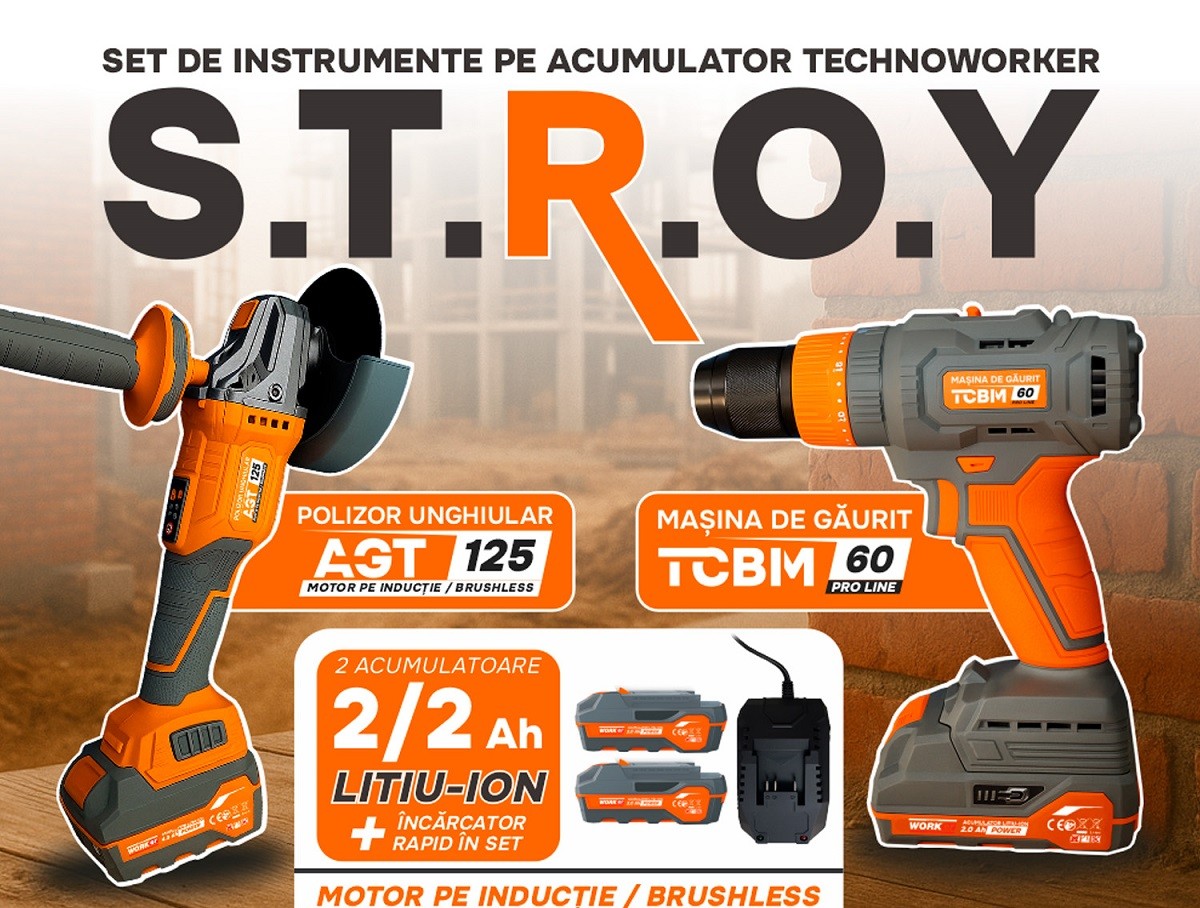 Set de scule electrice TECHNOWORKER AGT 125 + TCBM 60 Pro Line